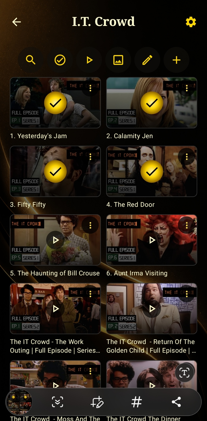 Episode list with watched ticks inside a playlist