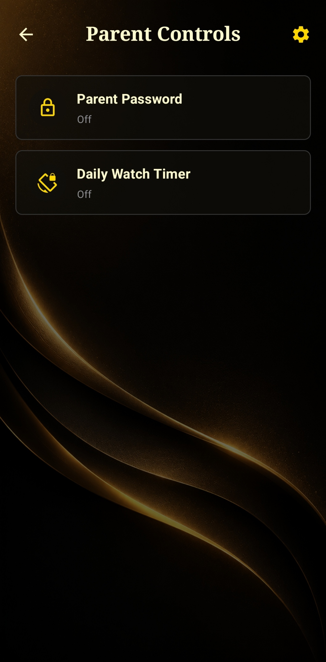 Parent Controls settings showing Parent Password and Daily Watch Timer