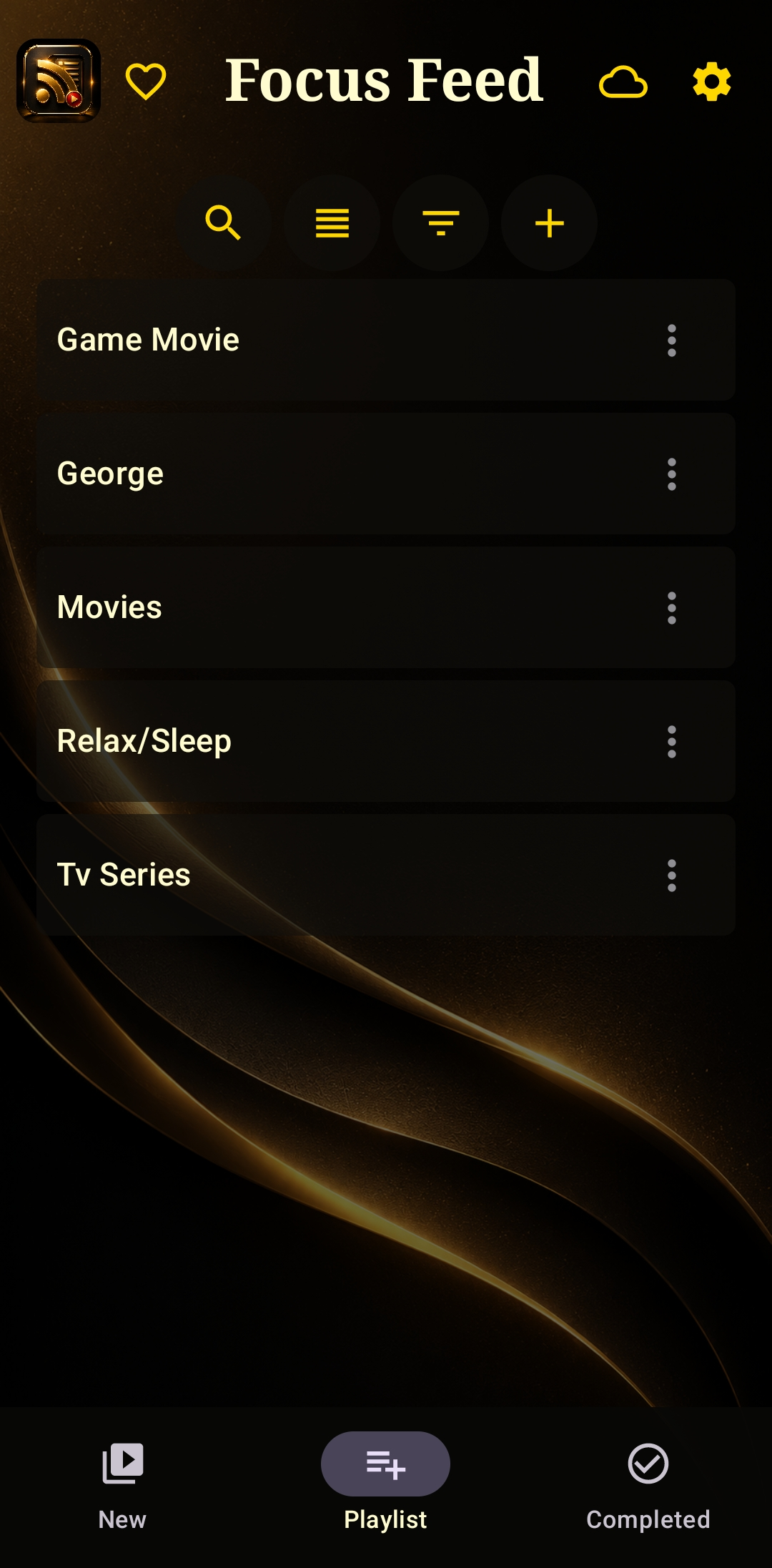 Playlist folders — Game Movie, George, Movies, Relax/Sleep, TV Series