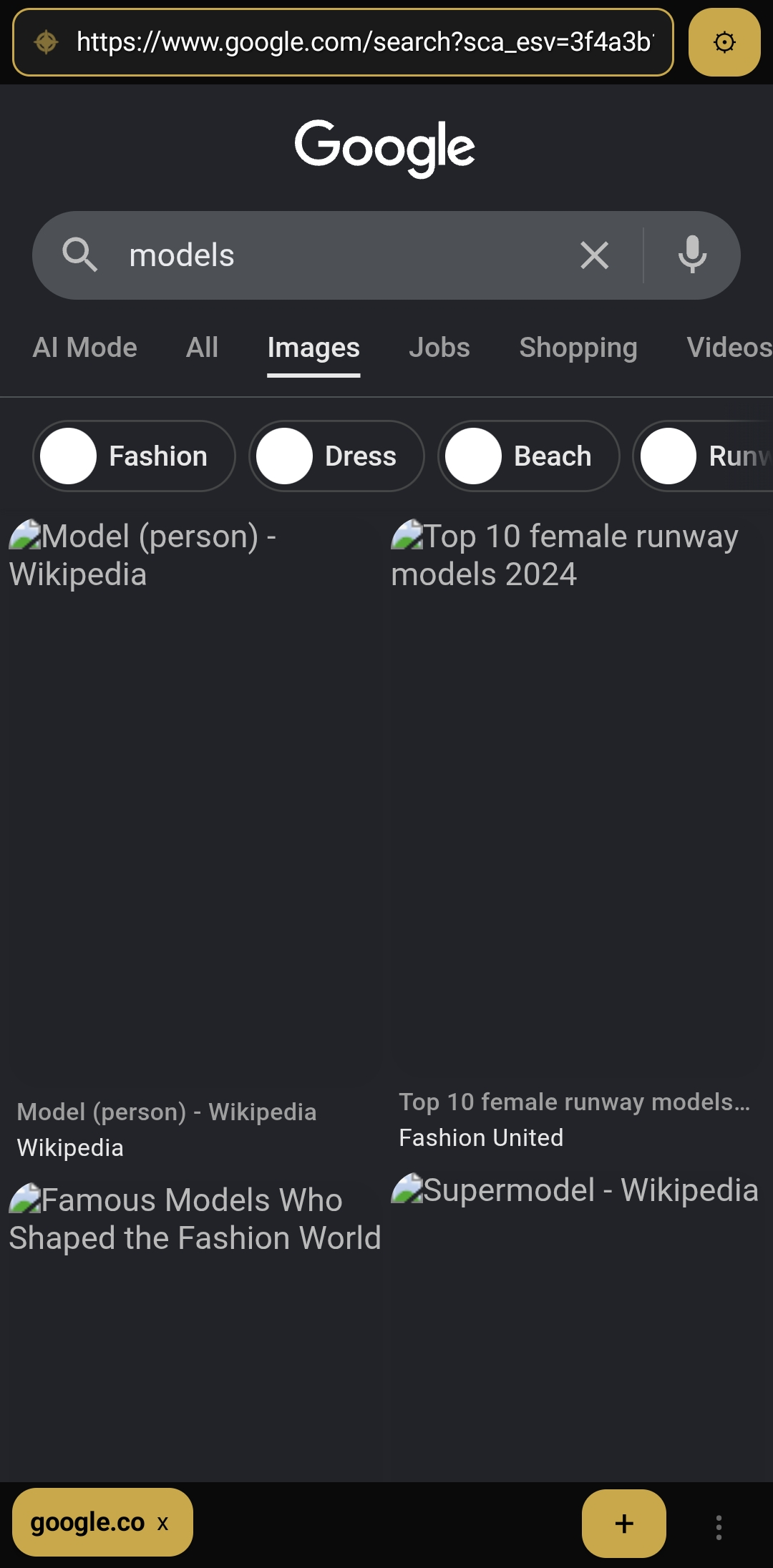 Safe Browsing Mode in use on a Google search results page with images hidden